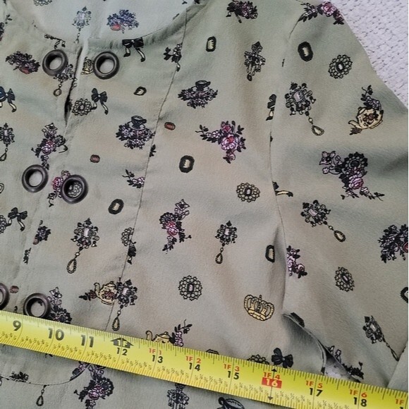 All About You Womens Green Teapot Floral Print Popover Blouse - Picture 8 of 10